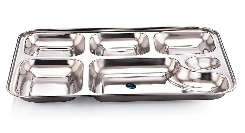 WIAA Stainless Steel 6 Partition Plate for Dinner Lunch Mesh Plate Compartment Plate Thali Set of 5 - Image 4
