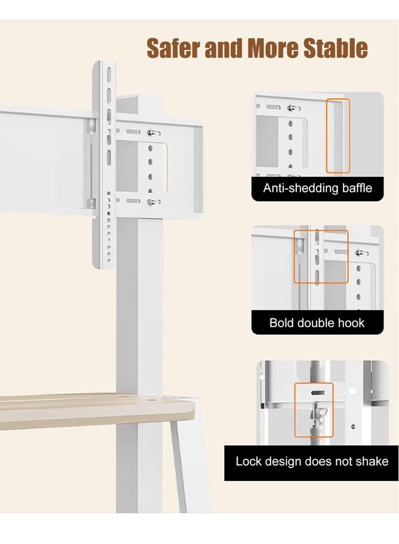 FlashHawk Mobile TV Stand with Wheels, Steel Floor TV Cart Mount for 32-70 inch TV,Max VESA:600*400MM,Load-bearing 50Kg - White  - Image 4
