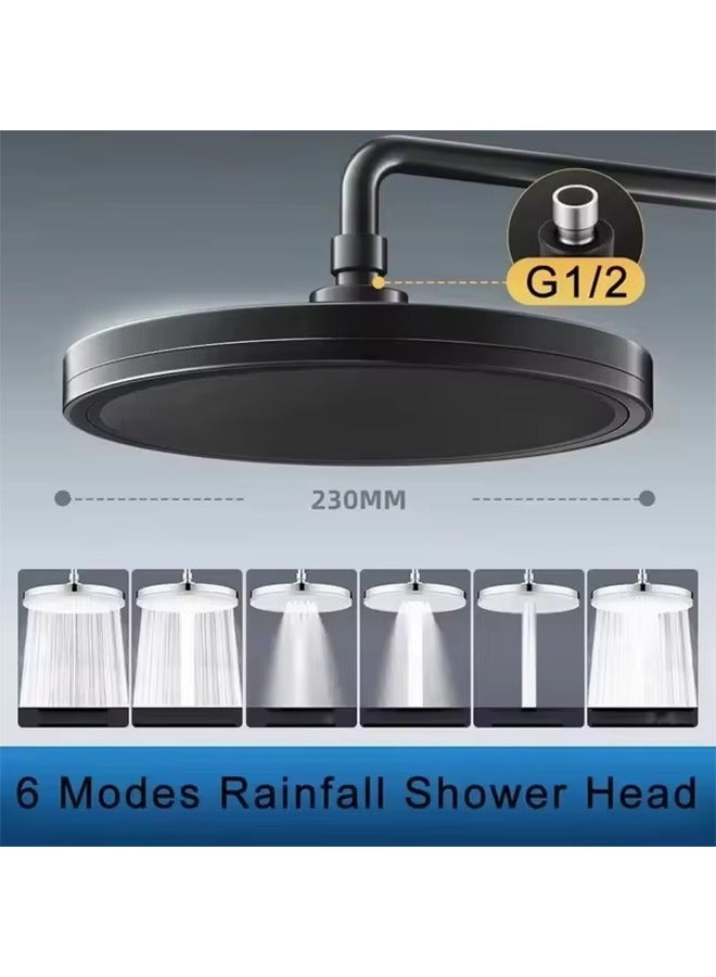 New 230mm Big Panel Showerhead 6 Mode Supercharge Rainfall Shower Head High Pressure Top Rain Shower Faucet Bathroom Accessories  - Image 1