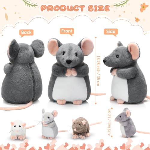 Arrowbash 5 Pcs Mouse Stuffed Animals Set 14 Large Mommy Rat Plush with 4 Small Mouse Babies in Zippered Tummy Stuffed Rat Plush Toys for Kids Girls Boys Valentine Birthday GiftFluffy Style - Image 5
