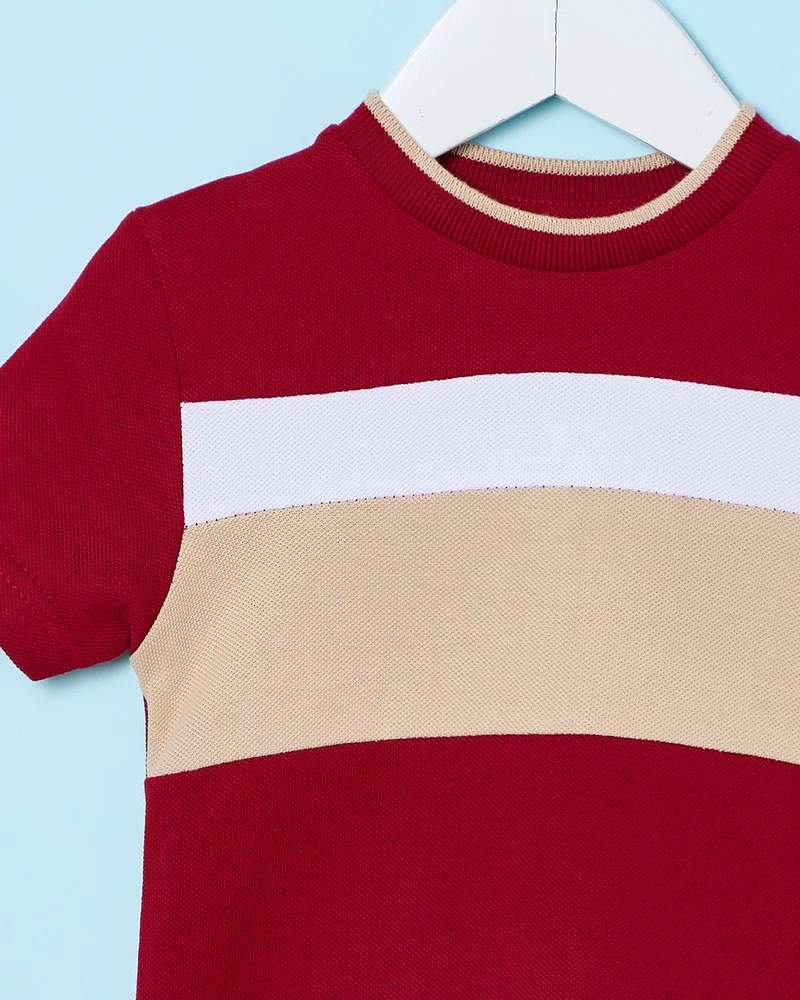 Redtag Infant Boys Red Cut And Sew T-Shirt