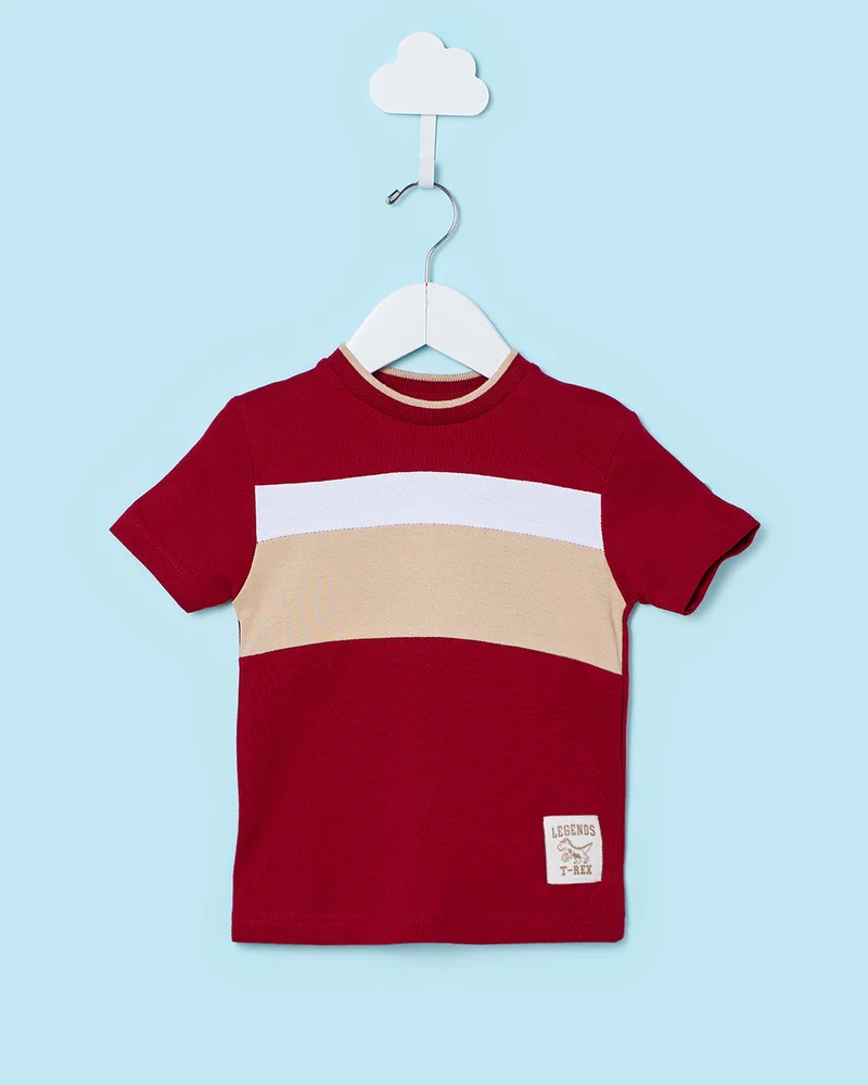 Redtag Infant Boys Red Cut And Sew T-Shirt