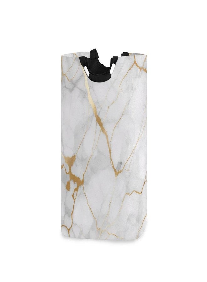 Kigai White Gold Marble Texture Laundry Basket Collapsible Laundry Hamper with Handles Clothes Organizer Foldable Waterproof Washing Bin for College Dorms, Nursery, Bathroom - Image 1