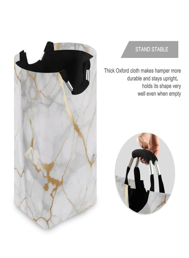 Kigai White Gold Marble Texture Laundry Basket Collapsible Laundry Hamper with Handles Clothes Organizer Foldable Waterproof Washing Bin for College Dorms, Nursery, Bathroom - Image 3