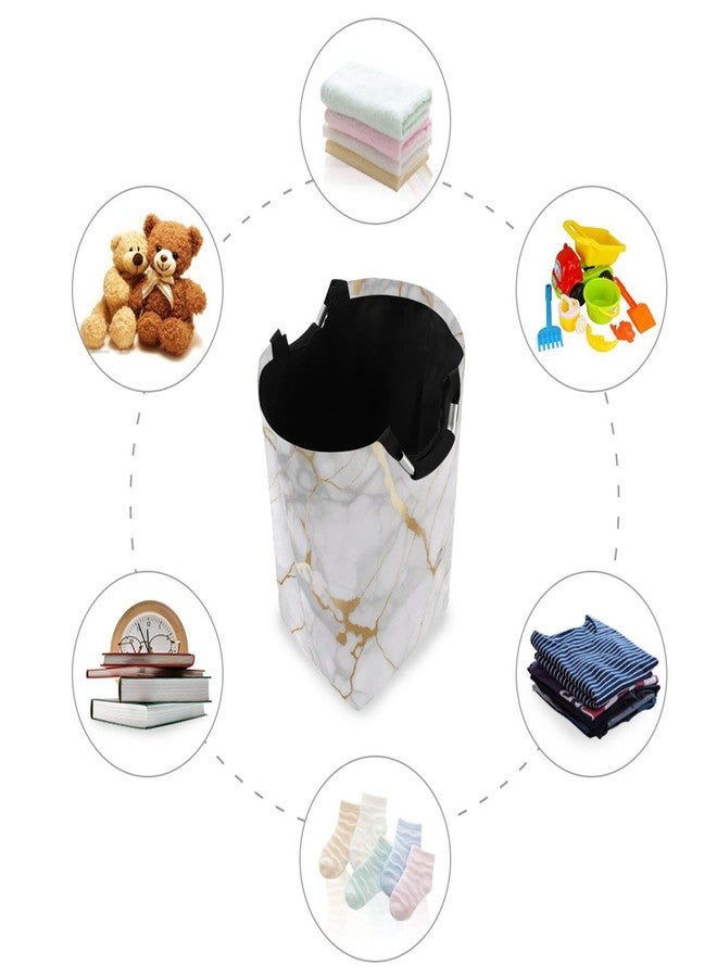 Kigai White Gold Marble Texture Laundry Basket Collapsible Laundry Hamper with Handles Clothes Organizer Foldable Waterproof Washing Bin for College Dorms, Nursery, Bathroom - Image 4