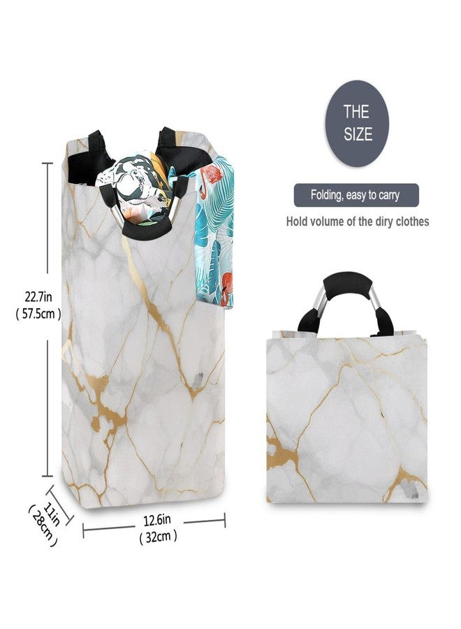 Kigai White Gold Marble Texture Laundry Basket Collapsible Laundry Hamper with Handles Clothes Organizer Foldable Waterproof Washing Bin for College Dorms, Nursery, Bathroom - Image 5