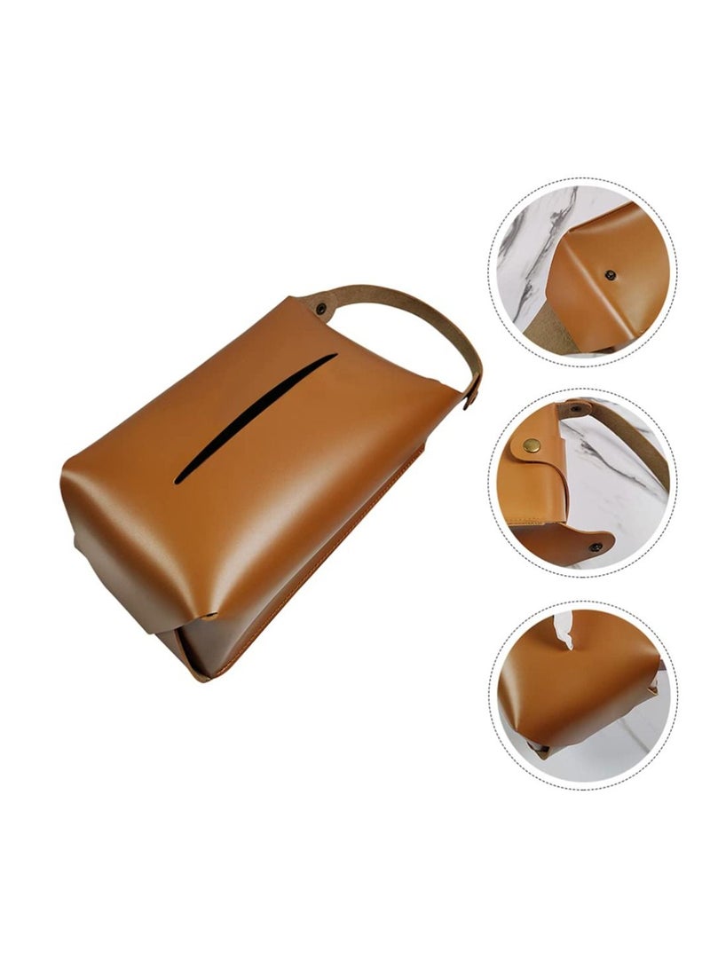 SYOSI Modern Hanging Tissue Box, SYOSI Tissue Decorative Organizer, PU Leather Rectangular Tissue Holder for Bathroom Tissue Case Caddy for Bathroom Kitchen Home Store Brown - Image 2