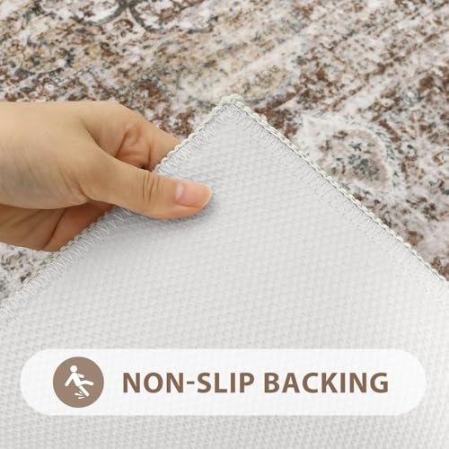 Uphome Bathroom Runner Rug, Distressed Farmhouse Boho Khaki Bath Mat, Non Slip Washable Long Bath Rugs, Vintage Traditonal Soft Velvet Bathroom Runner for Bathtub Sink Shower, 18x47 inch - Image 3