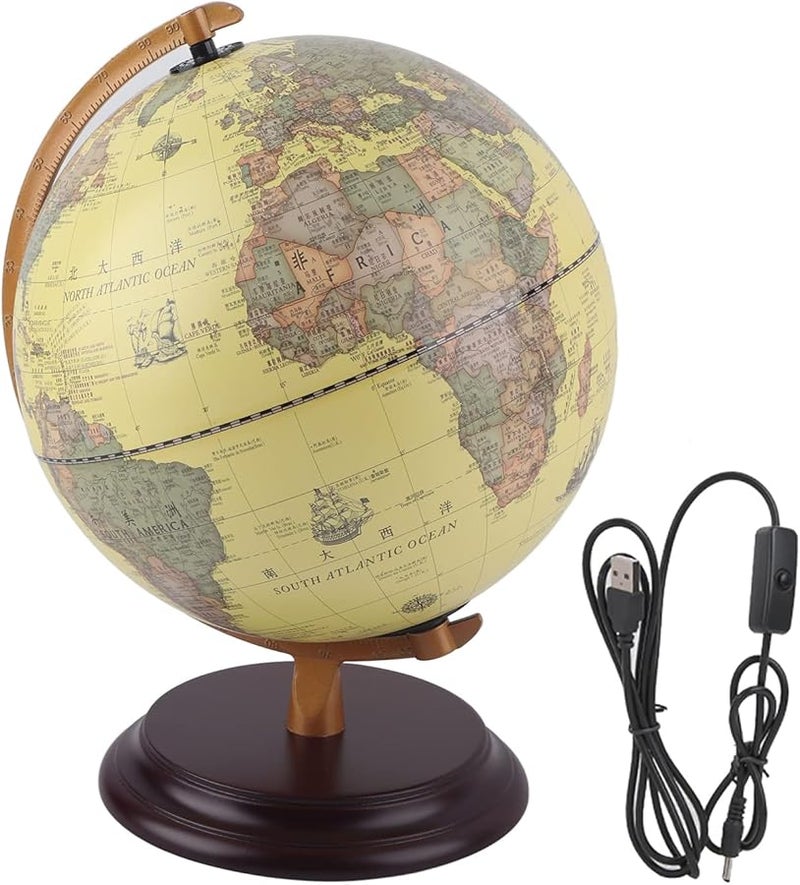 Antique Belt Lamp World Globe 25CM 3D Rotating Desktop Decorative Geography Globe - Image 1
