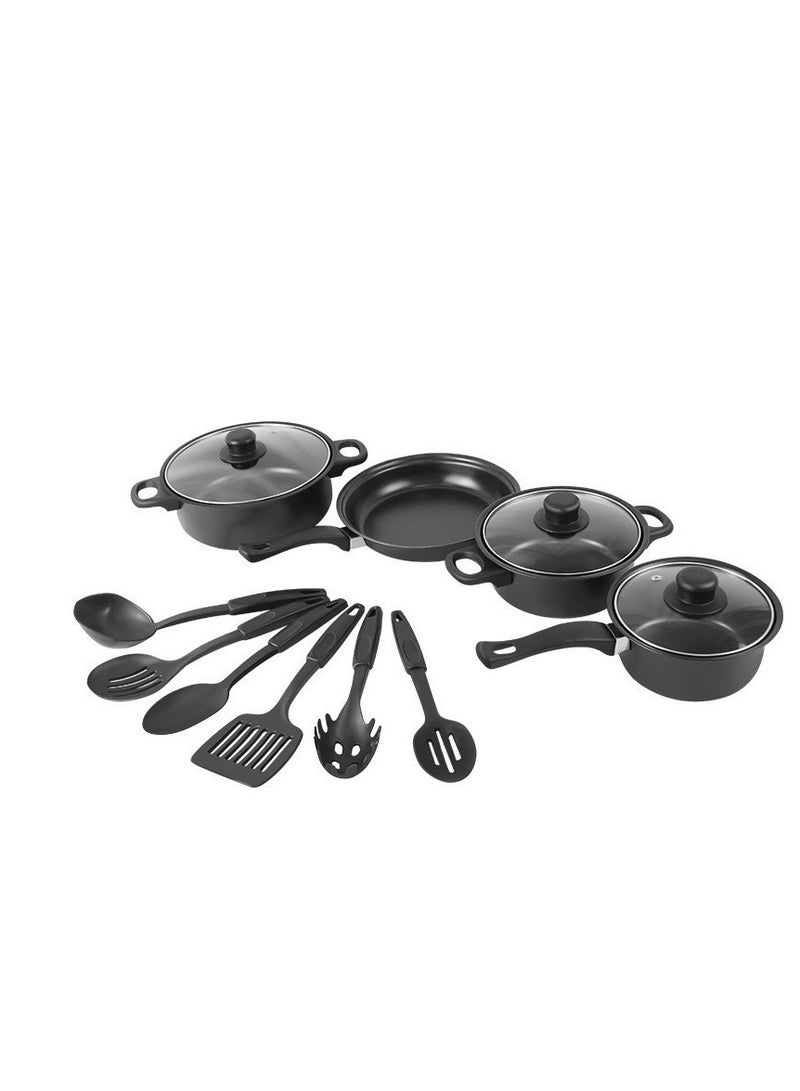 13 pcs nonstick kitchen cookware set soup pan stew pan frying pan Korean style metal pots minimalist design sustainable metal glass lid olive cookware set  - Image 1