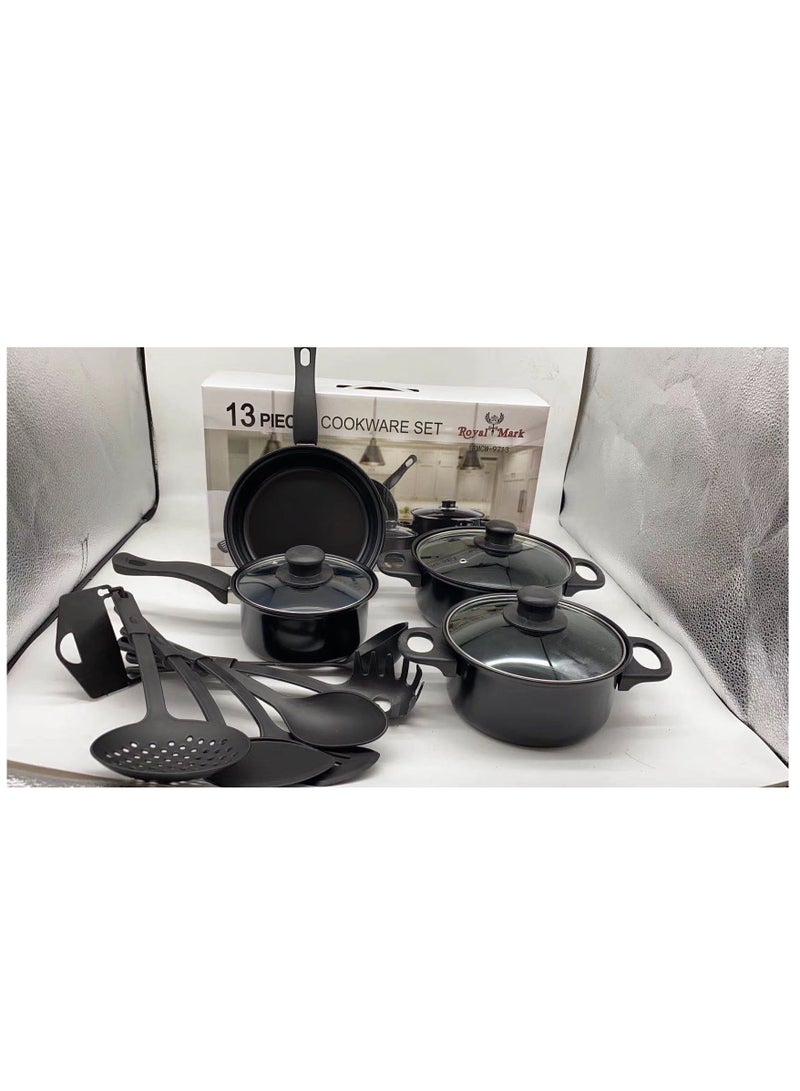 13 pcs nonstick kitchen cookware set soup pan stew pan frying pan Korean style metal pots minimalist design sustainable metal glass lid olive cookware set  - Image 4