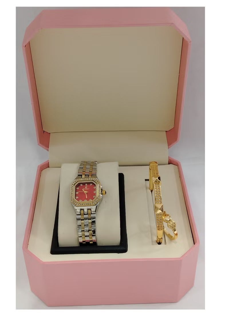 Soft and elegant women's sets, zircon, steel watch
