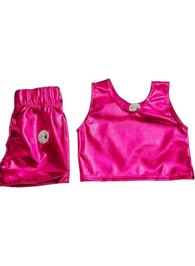 Girls' leather disco gymnastics and sports outfit, cat crop top and shorts