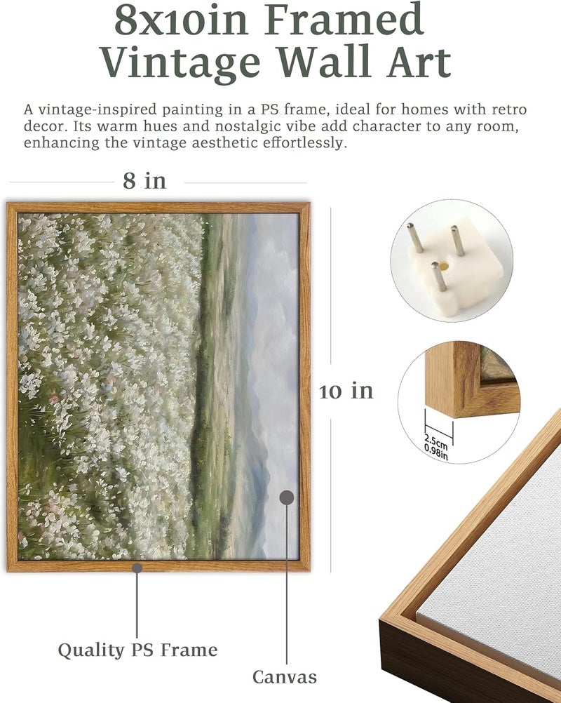 UPWOIGH Framed Wall Art,Sage Green French Country Field Oil Painting,Spring Meadow Wall Art,Mailed Fine Art,Vintage Landscape, Rustic Antique Wall Decor 8x10in - Image 2