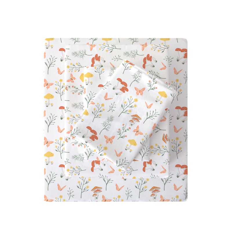 Viviland Mushroom King Sheet Set - 4 Piece Vintage Butterfly Flower Patterned Bed Sheets - Soft, Breathable Microfiber Floral Sheets with Deep Pocket, Non-Slip Fitted Sheets & Pillowcases - Image 1