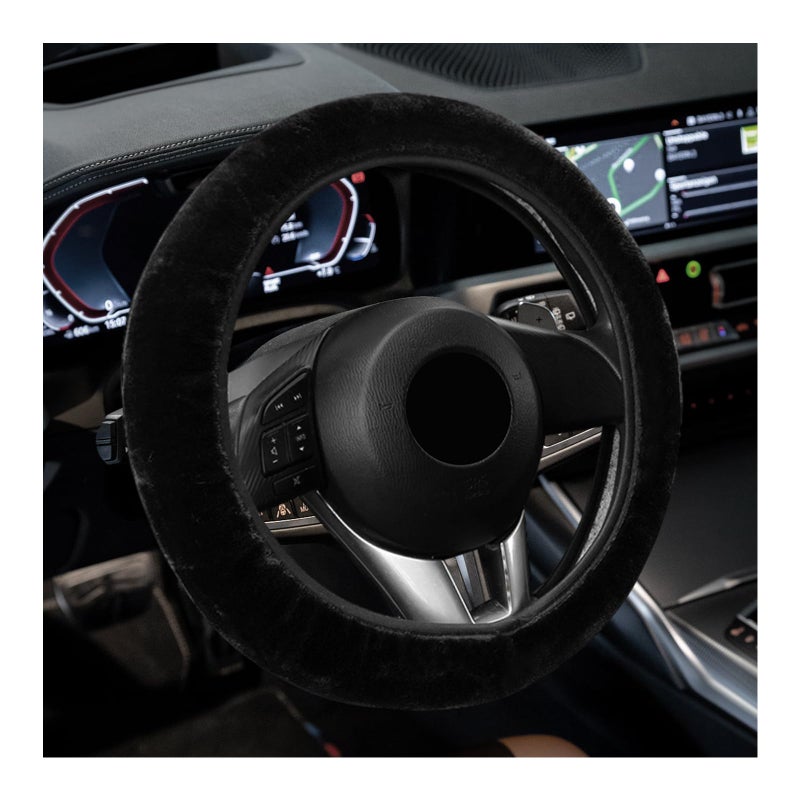 Suvnie Car Fluffy Steering Wheel Cover 15 Universal Furry Auto Steering Wheel Protector for Warm Winter Elastic NonSlip Car Steering Wheel Cover Vehicle Interior Decor Accessories Black