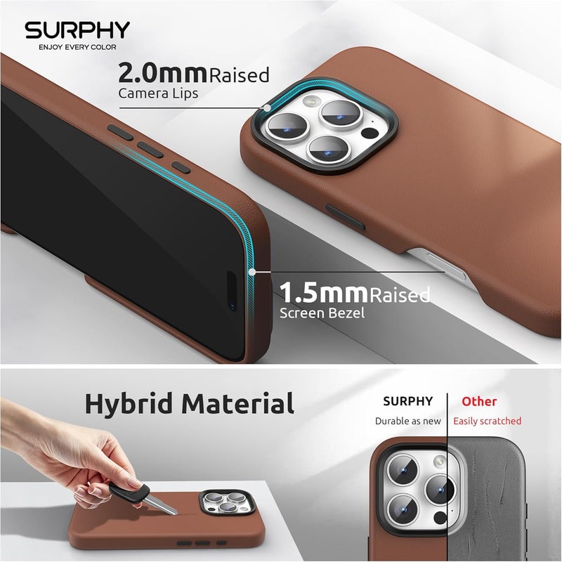 SURPHY Designed for iPhone 16 Pro Max Leather Case, Compatible with MagSafe Wireless Charging Faux Leather Case with Metallic Buttons and Microfiber Lining for 16 Pro Max 6.9 inch 2024, Brown - Image 4