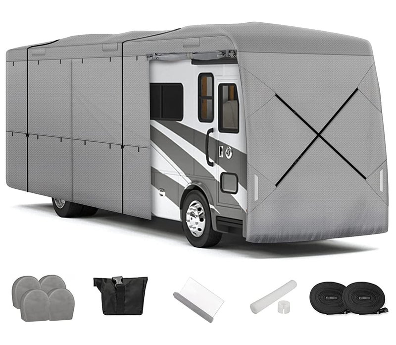 Leader Accessories Windproof Upgraded Class A RV Cover Motorhome Cover Fits 30' - 33' RV Extra Thick 5 Layers Top with Adhesive Repair Patches (W 4 tire Covers) - Image 1