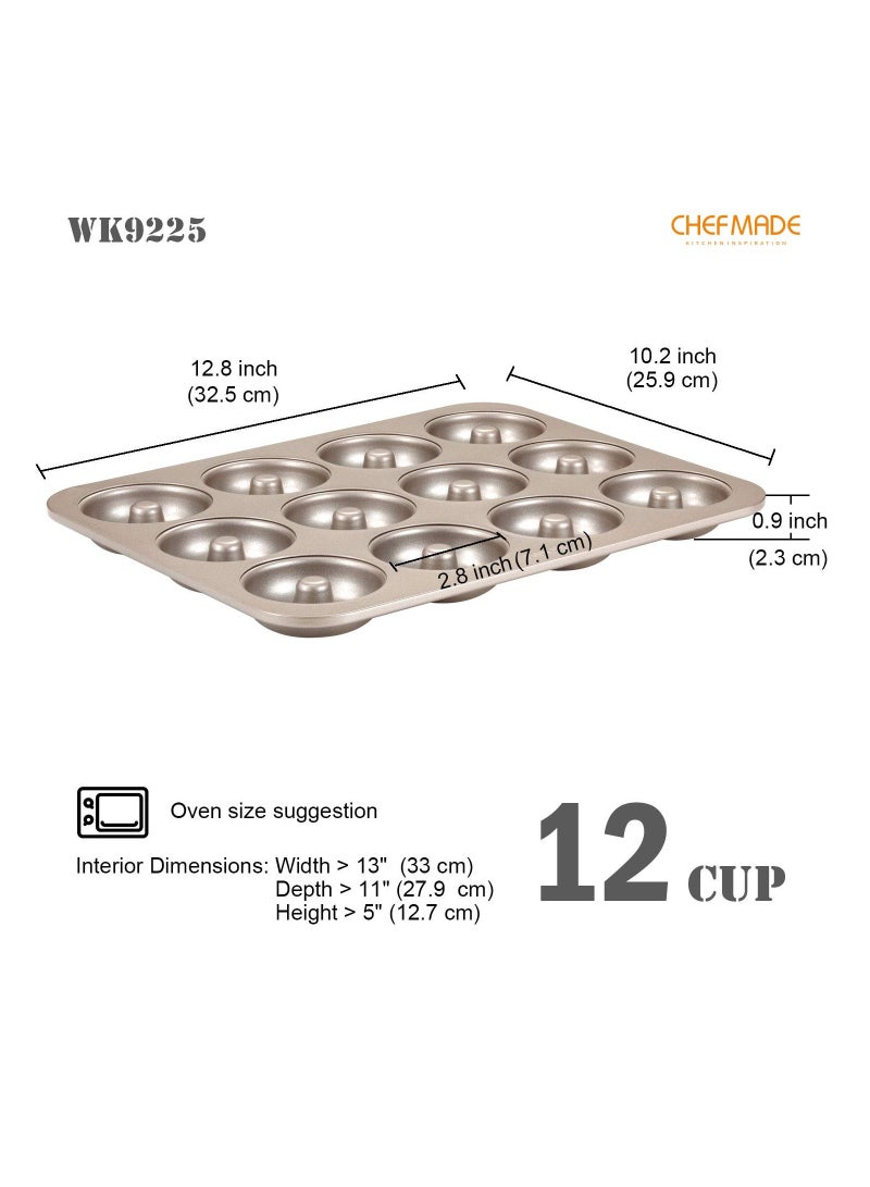 chefmade Donut Mold Cake Pan 12 Cavity Non Stick Ring Doughnut Bakeware - Image 2