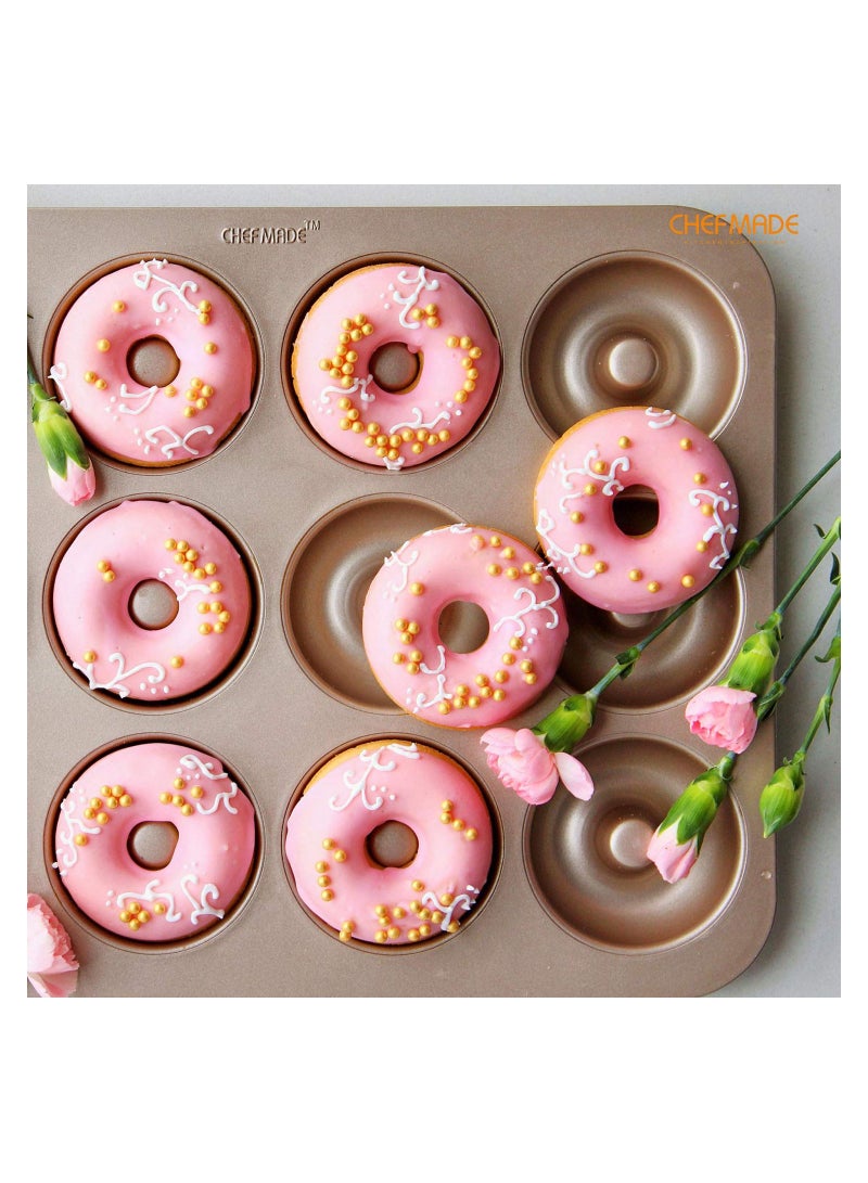 chefmade Donut Mold Cake Pan 12 Cavity Non Stick Ring Doughnut Bakeware - Image 5