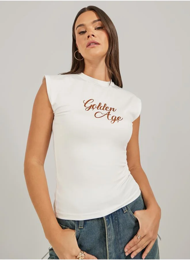 ستايلي Slogan Print Sleeveless Fitted T-Shirt