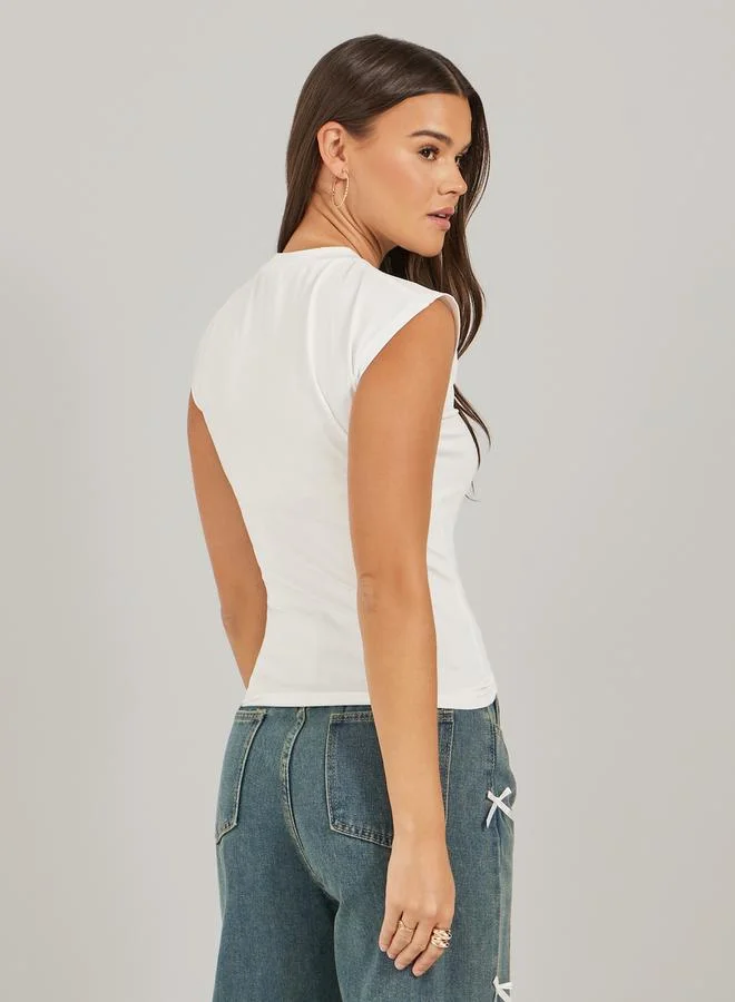 Styli Slogan Print Sleeveless Fitted T-Shirt