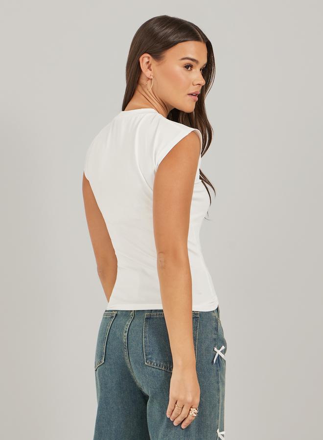 Styli Slogan Print Sleeveless Fitted T-Shirt  - Image 4