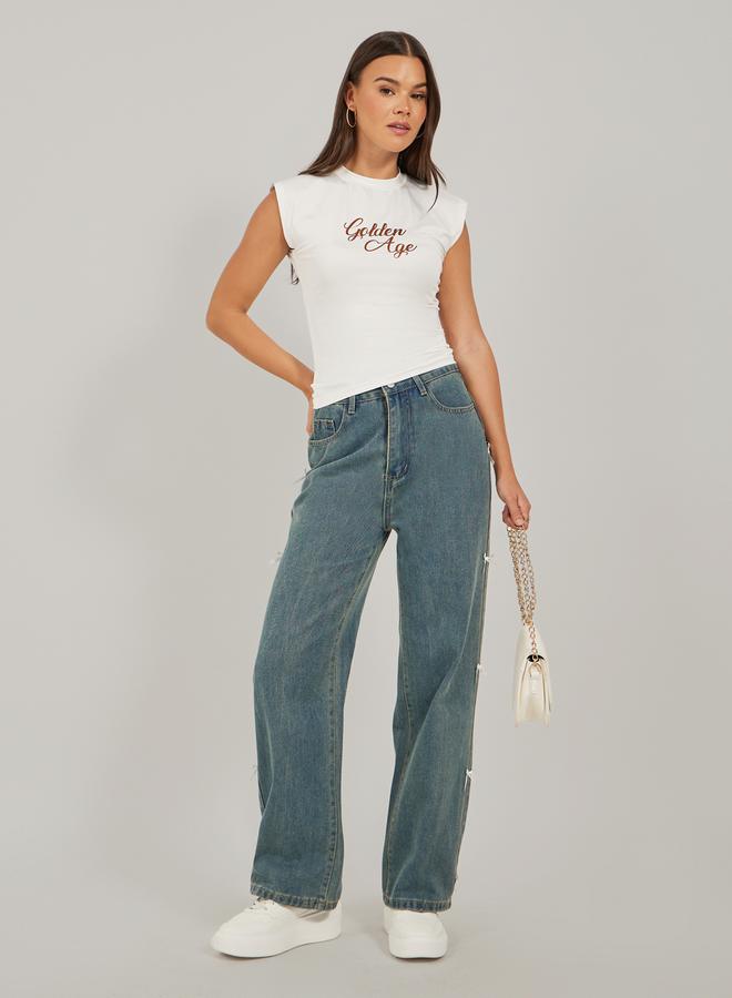 Styli Slogan Print Sleeveless Fitted T-Shirt  - Image 2