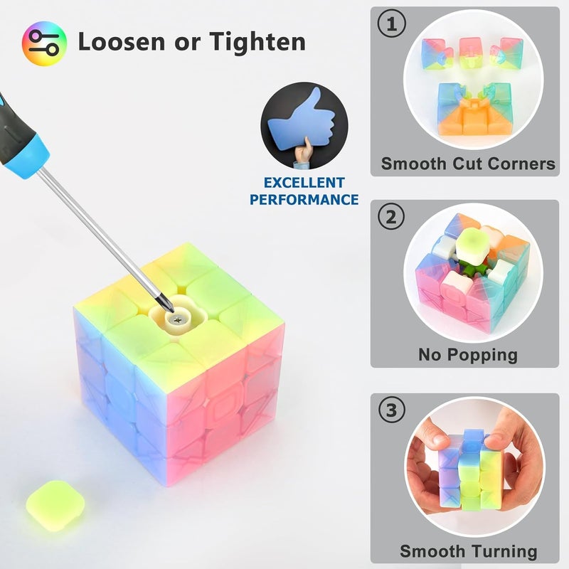 Luckam Magic Cube Sets, Speed Cube Bundle of 2x2 3x3 4x4, Pyramid Jelly Stickerless Magic Cube, Smooth Puzzle Cube Game Toys Gift for Kids Teens Adults - Image 2