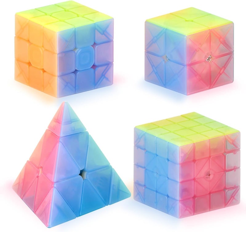 Luckam Magic Cube Sets, Speed Cube Bundle of 2x2 3x3 4x4, Pyramid Jelly Stickerless Magic Cube, Smooth Puzzle Cube Game Toys Gift for Kids Teens Adults - Image 1
