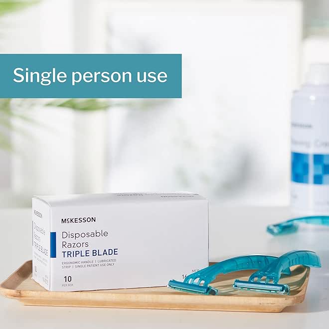 McKesson Disposable Razors, Stainless Steel Triple Blade, Lubricated Strip, Ergonomic Handle, Turquoise, 10 Count, 1 Pack - Image 4