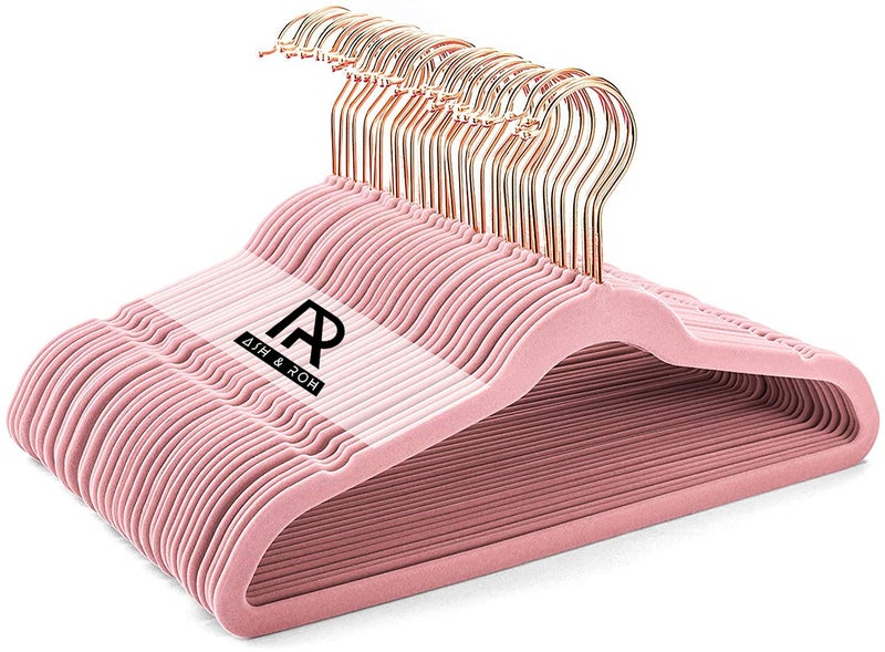 Ash  Roh Ash & Roh Velvet Hanger Swivel Rose Gold Hooks, Stronger Than Standard Velvet Hangers Space Saving Velvet Hanger (Peach, Pack of - 6, plastic & acrylonitrile butadiene styrene) - Image 1