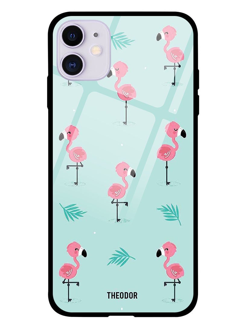 Theodor Protective Tempered Glass Case Cover IPHONE 12 6.1  Flamingo Pattern - Image 1