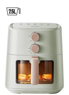Manual Air Fryer 7.5L Dual Knob Mechanical Control, 97% Less Fat, Dishwasher-Safe, Family Sized Capacity, See-through Window, Lite 7.5L, Air Fry, Roast & More, Sage Green