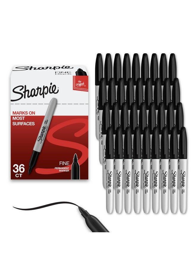 شاربي مجموعة أقلام تحديد دائمة، مجموعة أقلام تحديد ذات رأس رفيع، أقلام تحديد للبلاستيك والمعادن والخشب والمزيد، باللون الأسود، 36 قطعة - Image 1