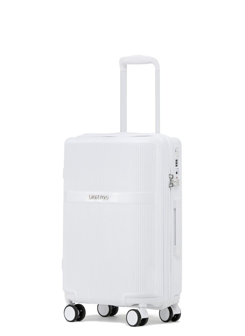 LIGHTGO - LIGHTGO 7624 white color 28" Suitcase large size luggage check in luggage with TSA Lock travel case YKK zipper with power bank pocket 100% PC light weight luggage - Image 1