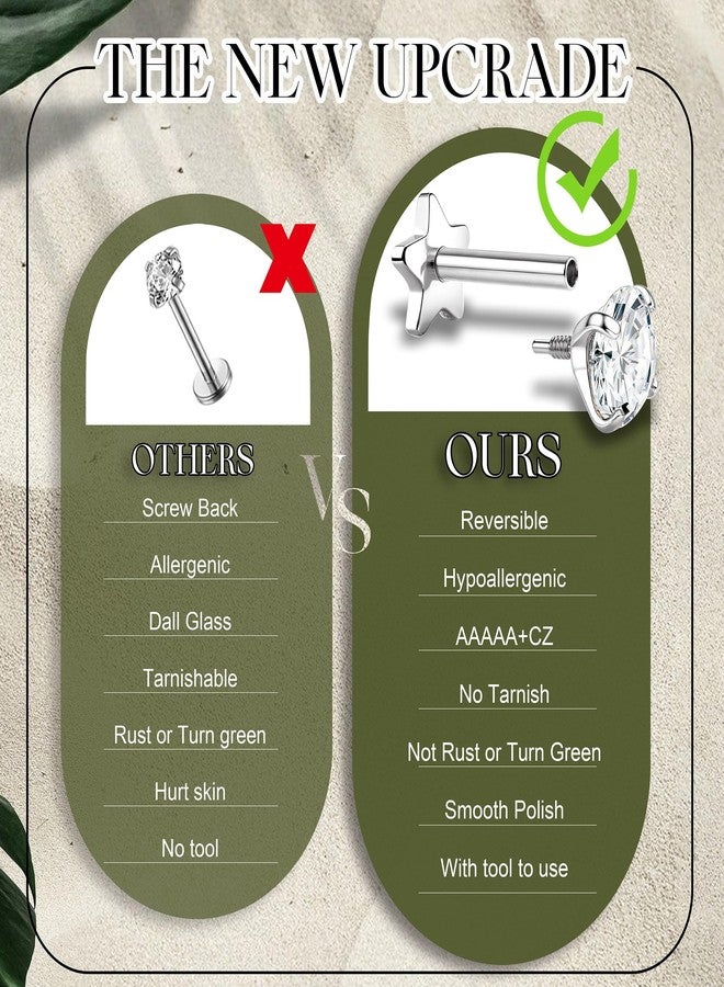 GEMQUEEN أقراط GEMQUEEN ذات ظهر مسطح قابلة للعكس، مضادة للحساسية - أقراط من الفولاذ الجراحي مطلية بالذهب عيار 14 قيراطًا، مقاس 18G، مناسبة لثقب الغضروف، الحلزون، الزنمة، الصدفة، مع خيط داخلي ممتد، مناسبة للنساء والرجال - Image 4