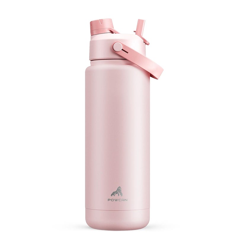 POWCAN 32 oz Insulated Water Bottle with 2-in-1 Straw and Spout Lid, Keep Cold 24H, Leak-Proof, BPA-Free, Double Wall Stainless Steel Water Bottle for Sports, Gym, Travel, and School (Cotton Candy) - Image 1