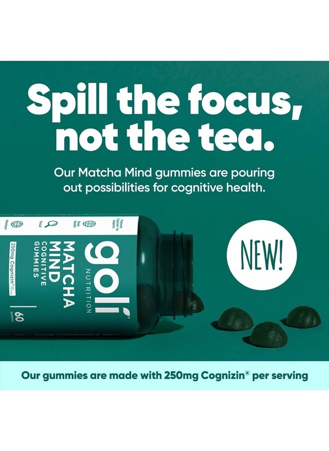 Goli - Matcha Mind Gummies - 60 Count - Green Tea Leaves Powder with Cognizin for Focus, Attention and Brain Health, Vegan, Non-GMO, Gluten-Free & Gelatin Free. - Image 1