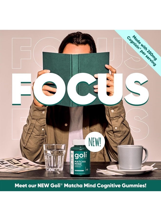 Goli - Matcha Mind Gummies - 60 Count - Green Tea Leaves Powder with Cognizin for Focus, Attention and Brain Health, Vegan, Non-GMO, Gluten-Free & Gelatin Free. - Image 1