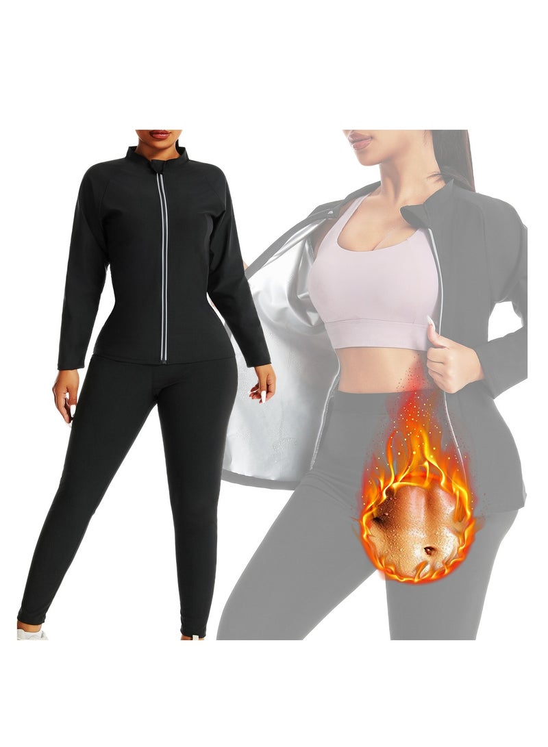 جي آر كيه سي بدلة ساونا نسائية للتعرق مع سترة وبنطال طويل للياقة البدنية وخسارة الوزن - Image 1