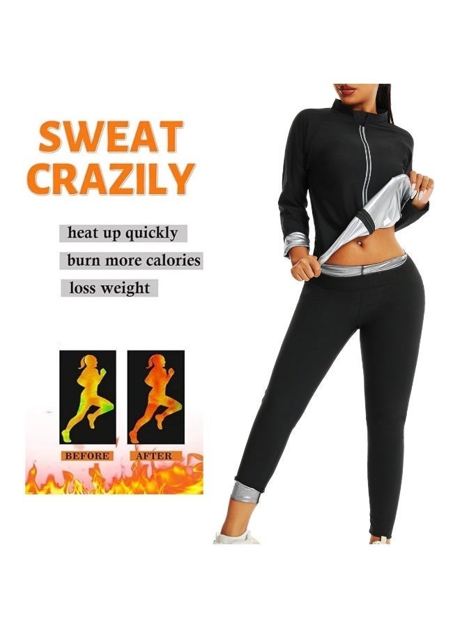 جي آر كيه سي بدلة ساونا نسائية للتعرق مع سترة وبنطال طويل للياقة البدنية وخسارة الوزن - Image 3