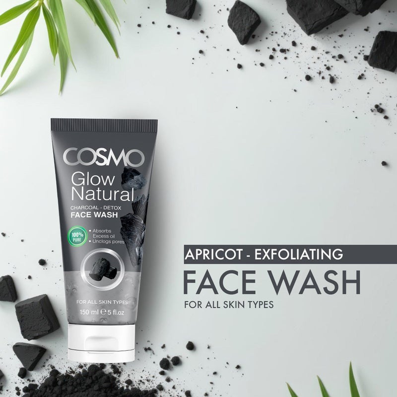 COSMO Glow Natural Charcoal Detox Face Wash 150ml, a Deep-pore Cleansing Wash to Clarify & Purify Skin, for All Skin Types - Image 2