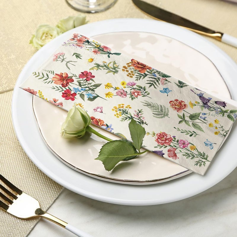 LINHAXM 100 Flower Napkins Watercolor Floral Vintage Wild Flower Disposable Hand Towels Decorative Paper Guest for Bathroom Toilet Powder Room Wedding Birthday Bridal Party Decor - Image 4