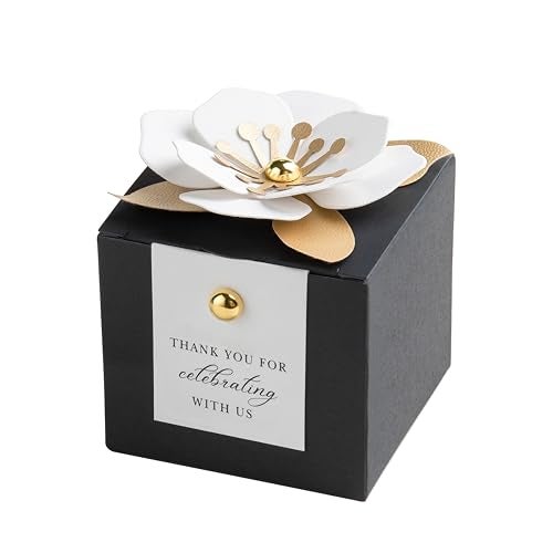 FEIYI 20 PCS Dusty Blue Candy Boxes 3 In 1 Candy Box with Floral Decor White Thank You Tags Gift wrapping for Wedding Birthday Baby Shower Decorations Party 255x255x255 inches Black White - Image 1