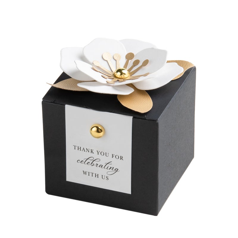 FEIYI 20 PCS Dusty Blue Candy Boxes 3 In 1 Candy Box with Floral Decor White Thank You Tags Gift wrapping for Wedding Birthday Baby Shower Decorations Party 255x255x255 inches Black White - Image 2