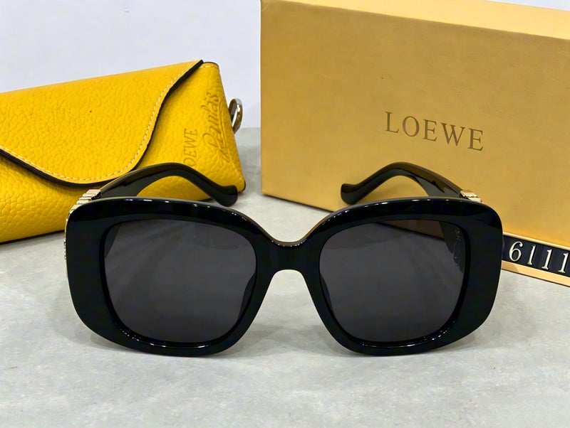 Loewe Retro Women's Rectangular Slim sunglasses Black Frame Gold Logo - Image 2