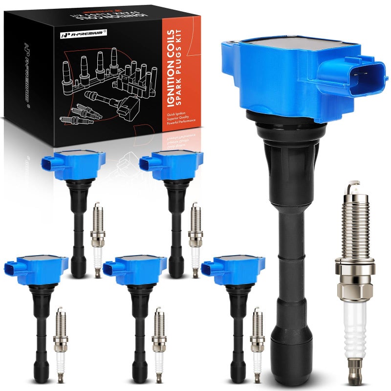 A-Premium APremium Ignition Coil Pack and Iridium Spark Plugs Compatible with Nissan 370Z 20092020 Infiniti FX37 EX37 2013 G37 20082013 M37 Q40 Q50 Q60 Q70 Q70L QX50 QX70 37L Blue Set of 6 - Image 2