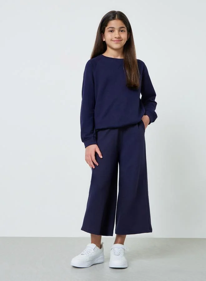 Styli Teen Girls Navy Blue Cotton Wide Leg Cropped Joggers