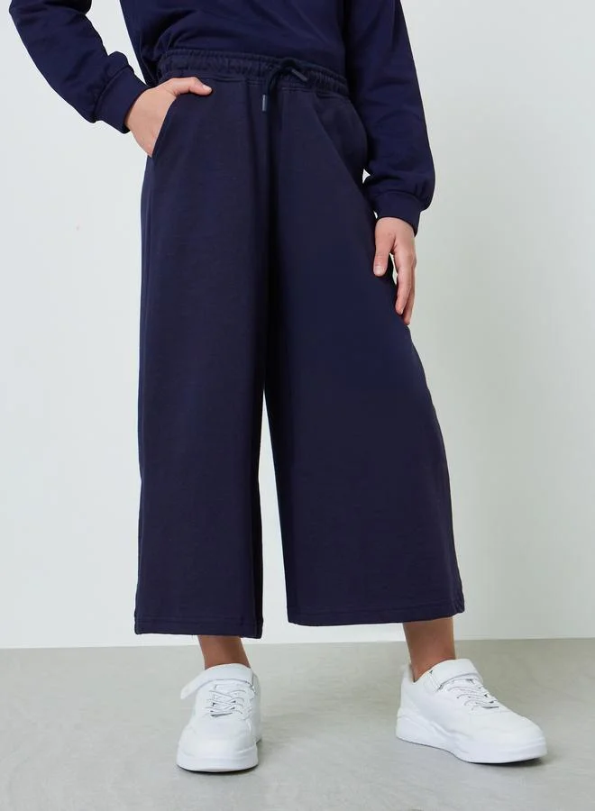 Styli Teen Girls Navy Blue Cotton Wide Leg Cropped Joggers